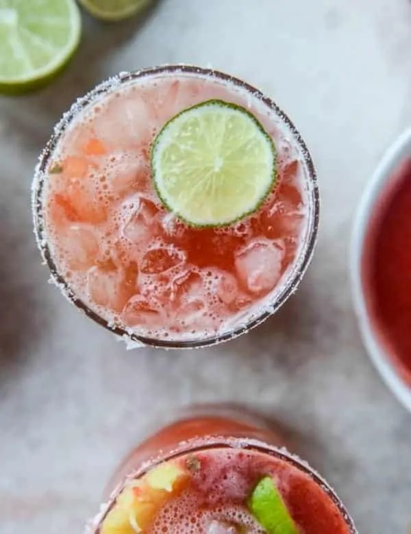 strawberry bottomed pineapple margaritas