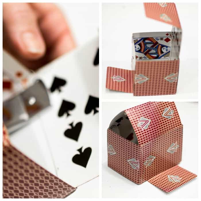 DIY Christmas Candy Houses made out of old playing cards and candy pieces. Don't forget your frosting! Affordable Christmas Crafts for Kids!