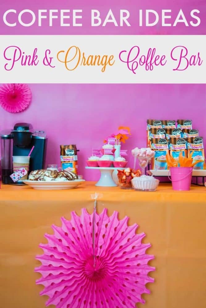 Coffee Bar Ideas: Pink and orange love themed coffee bar party.