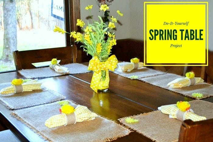 DIY Spring Dining Room Table Decorations. Spring Placemats, Spring Napkin Rings, and Spring flower table arrangements. 