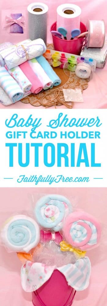 Easy DIY Baby Shower Gift Card Holder Tutorial. This is such a fun and easy way to give more than "just a gift card" at a baby shower. You can give the mom to be a gift card and this cute gift card holder with a few baby essentials and everyone will be impressed! 