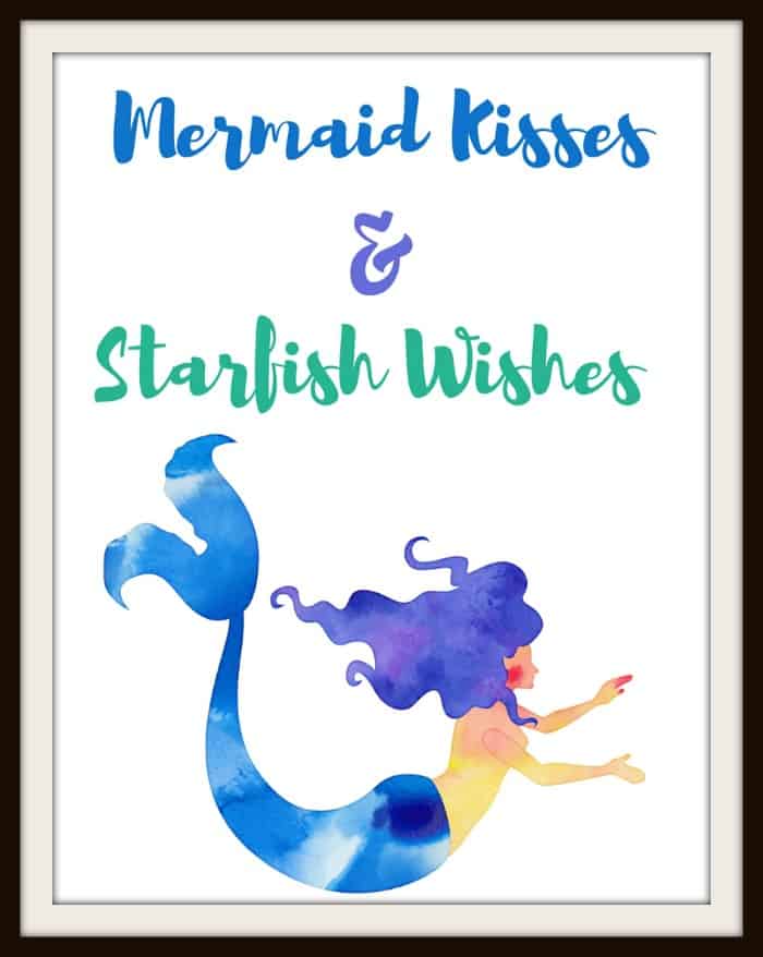Mermaid Kisses and Starfish Wishes Mermaid Printable Girl's Bedroom Wall Print
