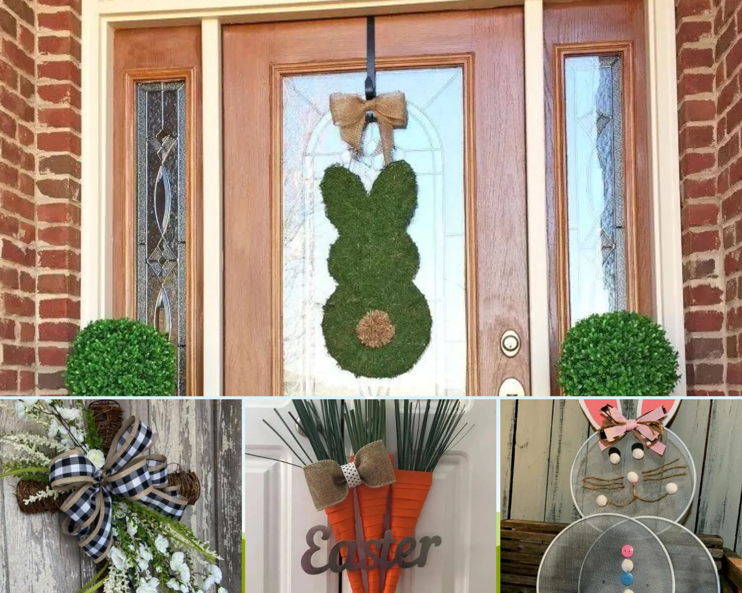 Four Easter and spring door hanger craft projects from different blogs.