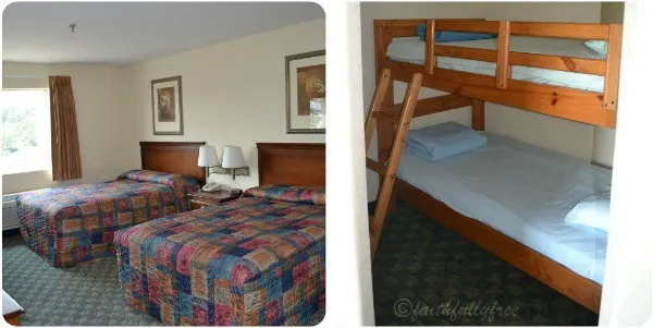 hotel room photo for castle rock resort in Branson, MO. Two single beds and a bunk bed