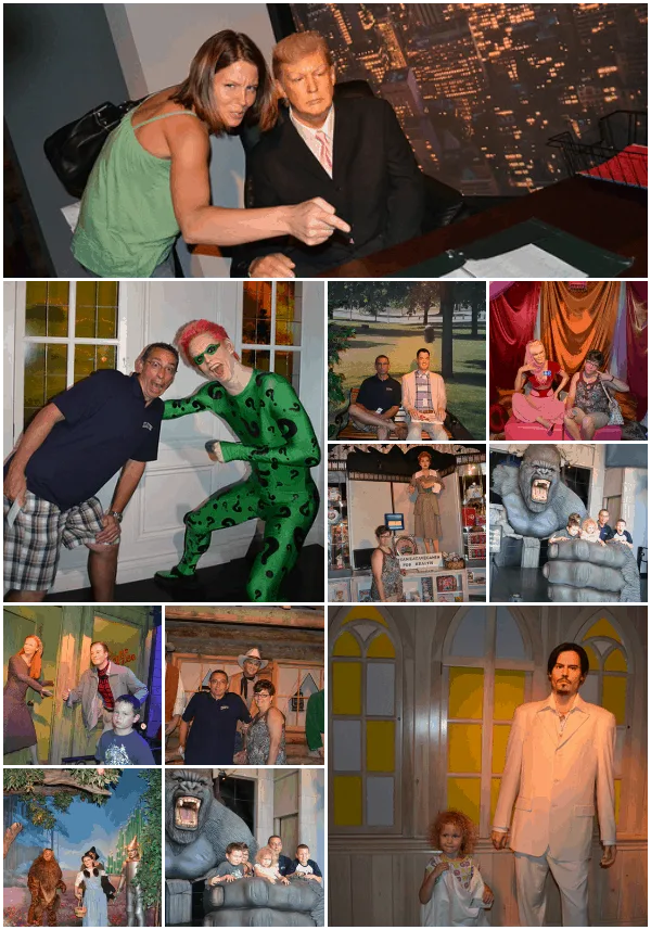 posing with wax figures at Branson's Hollywood Wax Museum